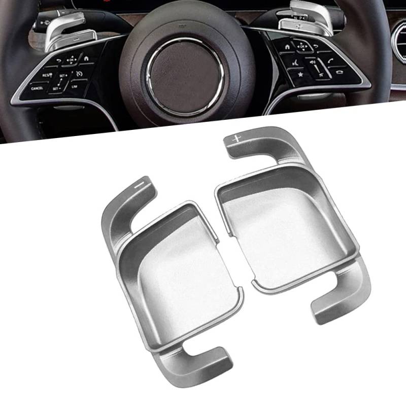 HIBEYO 2 Stücke Lenkrad Schaltwippen Abdeckung Verlängerung Paddles Lenkrad passt für Mercedes Shift Paddles für Benz W213 E300L E350L E63S 2020-2021 Ersatzsatz Schalthebel Shifter Zubehör-Silber von HIBEYO