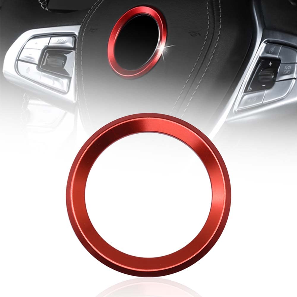 HIBEYO 45mm Auto Lenkrad Dekorativer Ring Passt für BMW Lenkrad Pailletten Aufkleber Sport Aluminium Dekoration lenkrad Logo Ring Abdeckung Kreis-Aufkleber Autolenkrad Aufkleber Zubehör Teile-Rot von HIBEYO