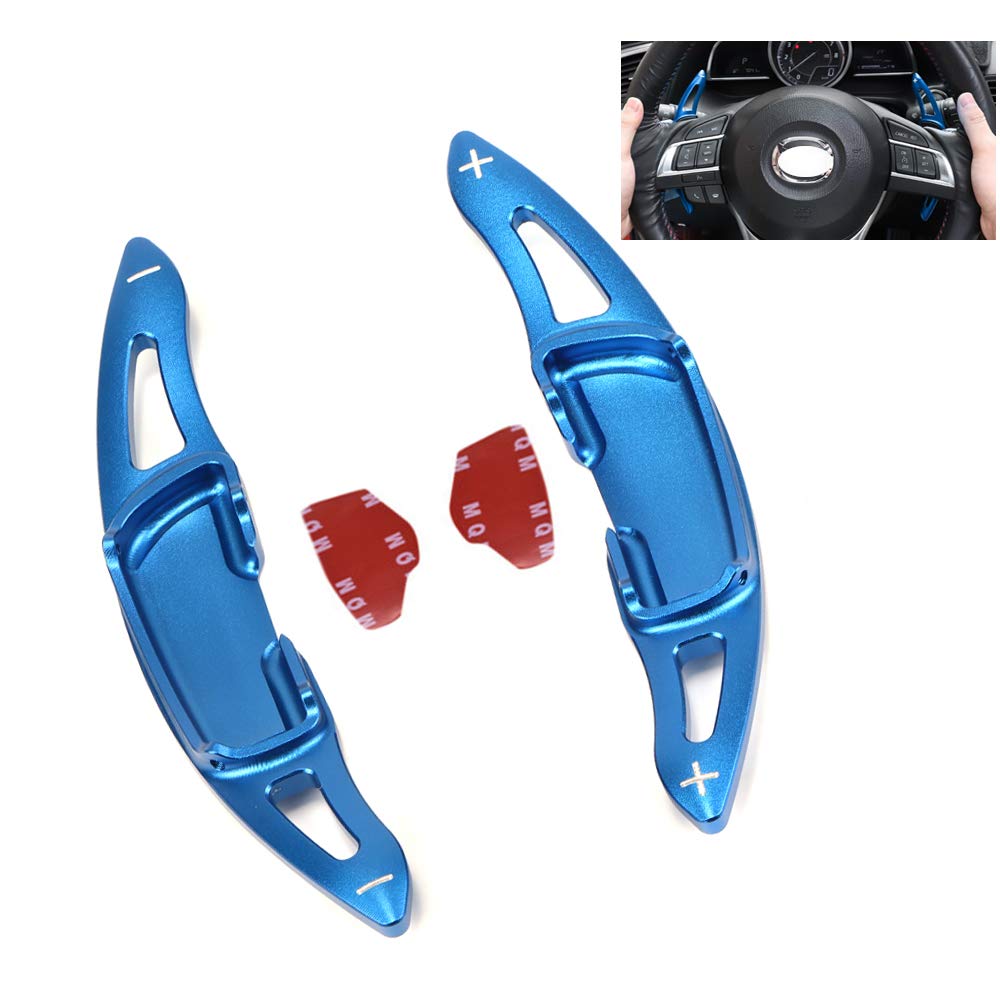 HIBEYO Auto Extensions Lenkräder Schaltwippen für Mazda 3 6 Axela Atenza CX3 CX5 MX5 CX9 Schaltwippen Verlängerung Shift Paddle Rennsport Lenkräder Schaltpaddel Autodekoration Aufkleber Alu Blau von HIBEYO