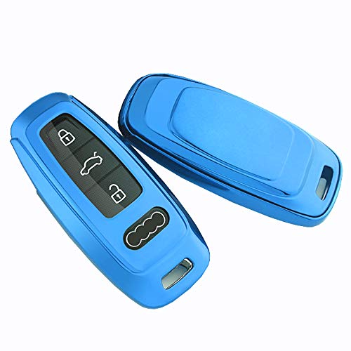 HIBEYO Autoschlüssel Hülle kompatibel mit A8 Q8 A6 A6L A7 Schlüsselbox,Schlüsselhülle Cover Smartkey Autoschlüssel (nur Keyless Go) 3-Tasten (TPU-Blau) von HIBEYO