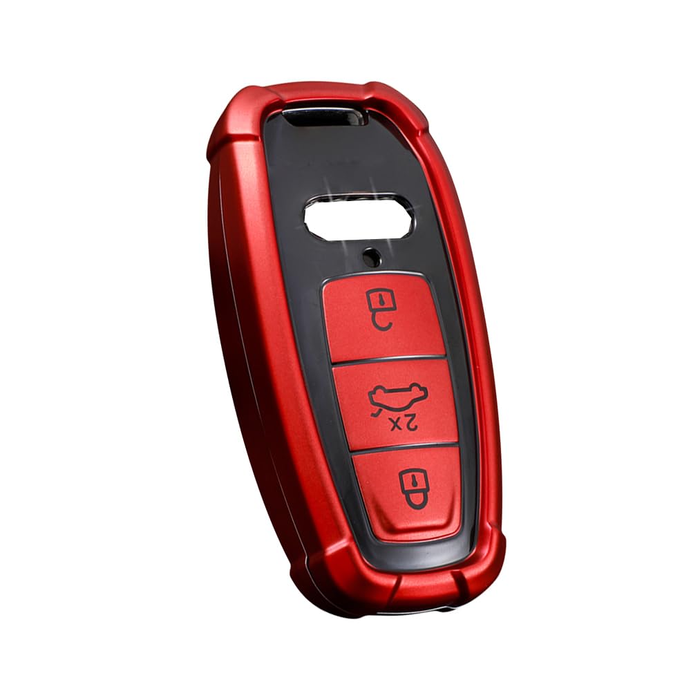 HIBEYO Autoschlüssel Hülle kompatibel mit Audi 3-Tasten 2019 2020 2021 A6 A6L A7 E-Tron A8 Q8 Smartkey Autoschlüssel TPU Schlüsselhülle Cover Transformer Car Hochglanz (Rot-Transformer) von HIBEYO