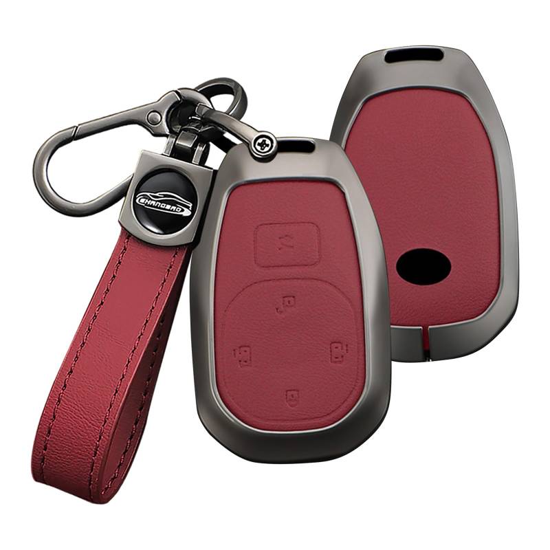 HIBEYO Autoschlüssel Hülle kompatibel mit GAC Trumpchi E8 MAX 2024 Schlüsselhülle Schutzhülle Schlüsselgehäuse Schlüsselbox Fernbedienungen Schlüsselbund Ring Halter Fob-A Rot von HIBEYO