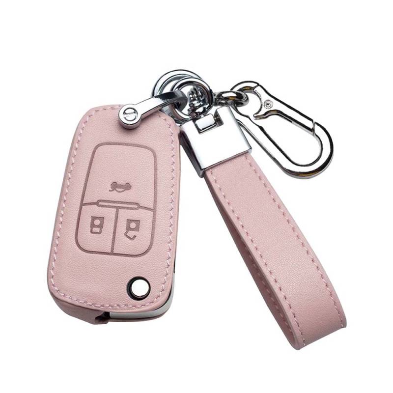 HIBEYO Autoschlüssel Hülle passt für Opel Schutzhülle Schlüsselhülle Rindsleder Cover für Opel Vauxhall Astra Insignia Vectra Corsa Zafira Key Fob Fall Schlüsselbox Klappschlüssel-3tasten Rosa von HIBEYO