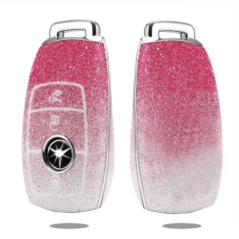 HIBEYO Bling Autoschlüssel Hülle passt für Mercedes Benz Cover Schutzhülle Schlüsselbox Schlüsselhülle für Benz E Klasse 2017 S 2018 C-Klasse Fernbedienung Schlüssellose Organizer(Rosa-Strass) von HIBEYO