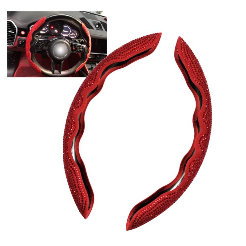 HIBEYO Bling Bling Universal Auto Lenkradbezug Diamant Glitzernden Lenkradabdeckung Lenkradschoner Lenkradschutz Glitzer Anti Rutsch Lenkradhülle für Damen Mädchen Auto Dekorzubehör Innenraum-Rot von HIBEYO