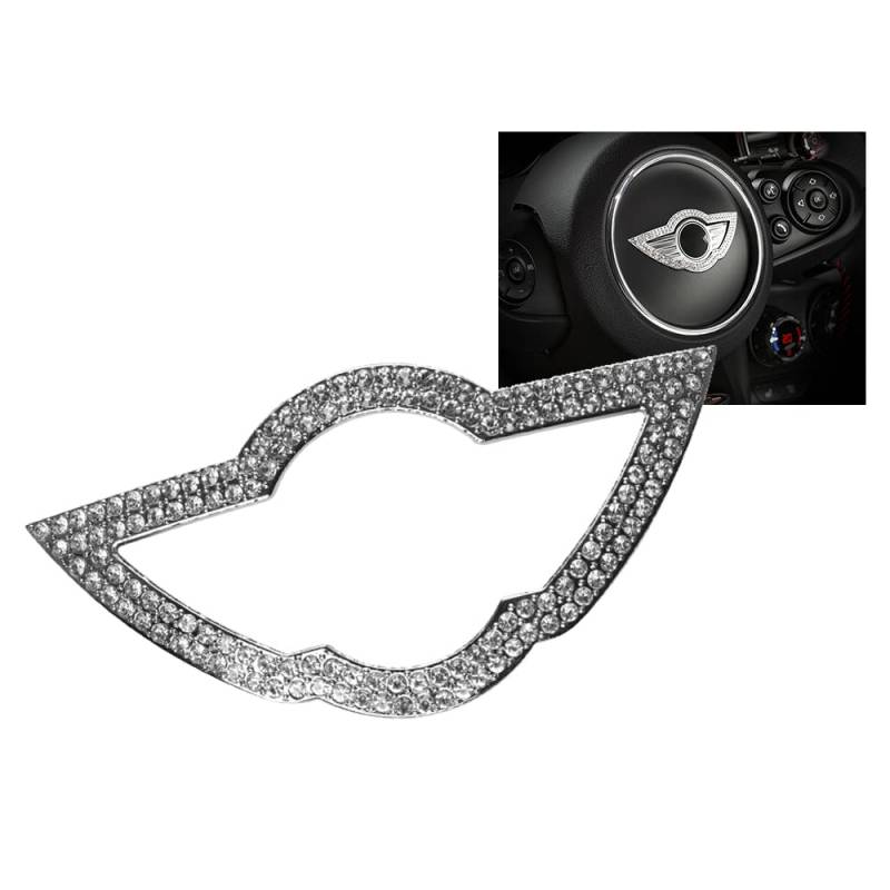 HIBEYO Bling Lenkrad Logo Abdeckung gelten passt für Mini Cooper Abziehbilder Innen Dekorationen Caps Abdeckungen Diamant Logo Aufkleber Lenkrad Emblem Aufkleber Zubehör Teile Glitzer Kristall Strass von HIBEYO