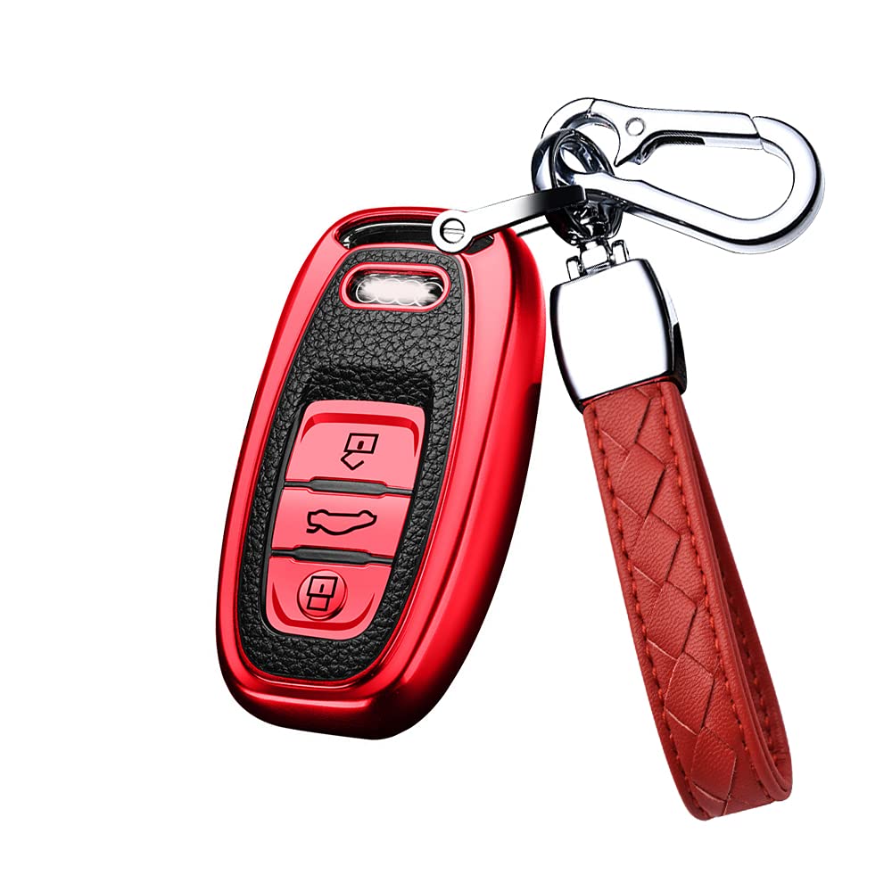 HIBEYO Smart Autoschlüssel Hülle passt für Audi A3 A6 A7 A8 A6L A8L RS6 RS7  S3 S6 S7 SQ7 SQ8 C8 Q8 Q7 E-Tron Schlüsselgehäuse Schlüsselhülle Cover  Schlüsselanhänger Schutz Etui Soft TPU-Rose 