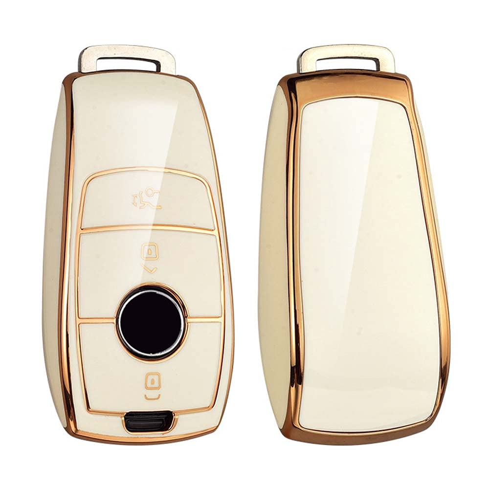 HIBEYO Smart Autoschlüssel TPU Hülle passt für Grün-Gold 3 Schutzhülle Schlüsselhülle Cover Case für Mercedes Class-E S A CLA GLA GLE GLC GLK AMG Schlüsselbox Fernschlüssel Fall(Weiß-Gold) von HIBEYO