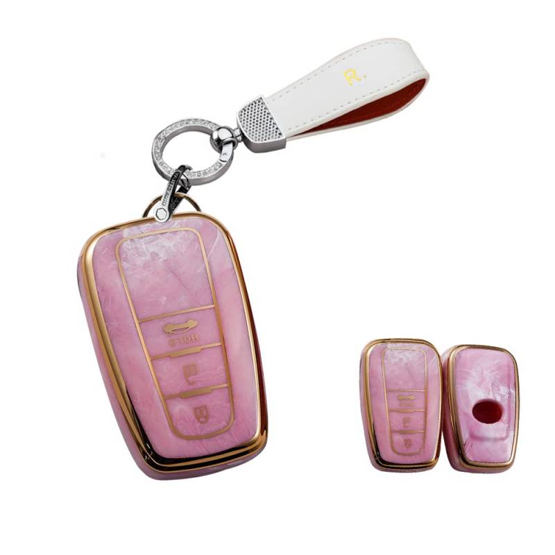 HIBEYO Smartkey Autoschlüssel Hülle passt für Toyota weich TPU Schutzhülle Schlüsselhülle für Toyota CHR C-HR Camry Prius Prado Autoschlüsselhalte Fernsteuerung Schlüsselhülle-3tasten Rosa von HIBEYO