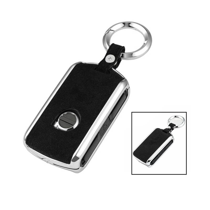 HIBEYO Wildleder Leder für Volvo XC60 XC90 S90 V90 Autoschlüssel Hülle Schlüsselhülle Cover Schlüsselanhänger Auto Schlüssel Smart Keyless Entry Fernbedienung Cover Schutz Schwarz von HIBEYO