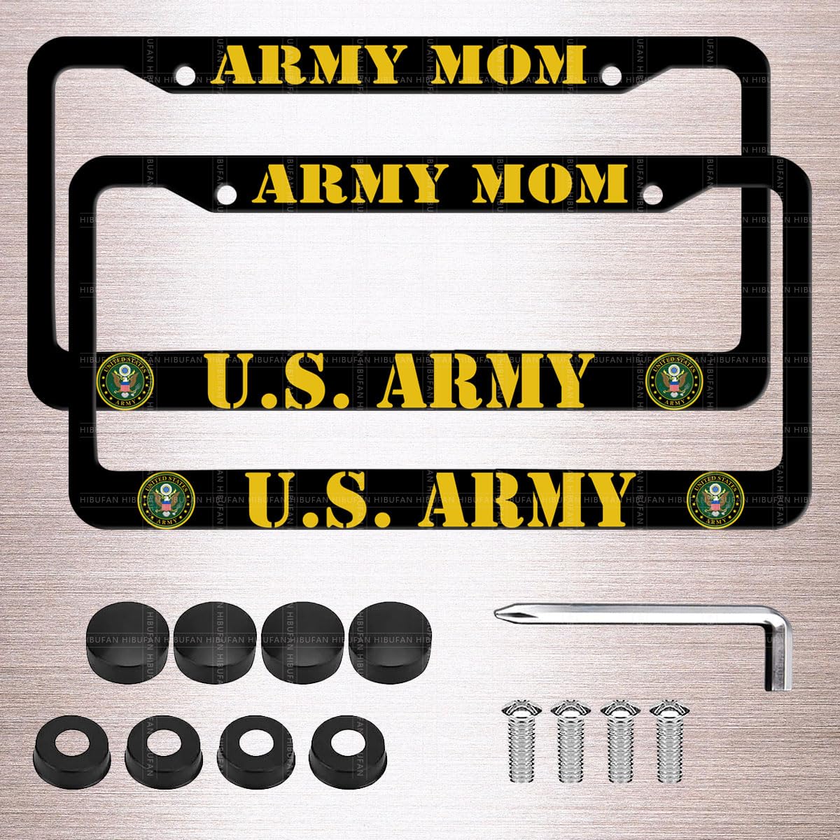 Nummernschild-Rahmen für US-Armee, 2 Löcher, mattschwarzes Aluminium, universeller Nummernschildhalter vorne und hinten, 2 Stück von HIBUFAN