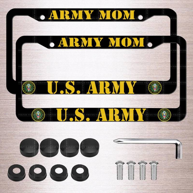 Nummernschild-Rahmen für US-Armee, 2 Löcher, mattschwarzes Aluminium, universeller Nummernschildhalter vorne und hinten, 2 Stück von HIBUFAN