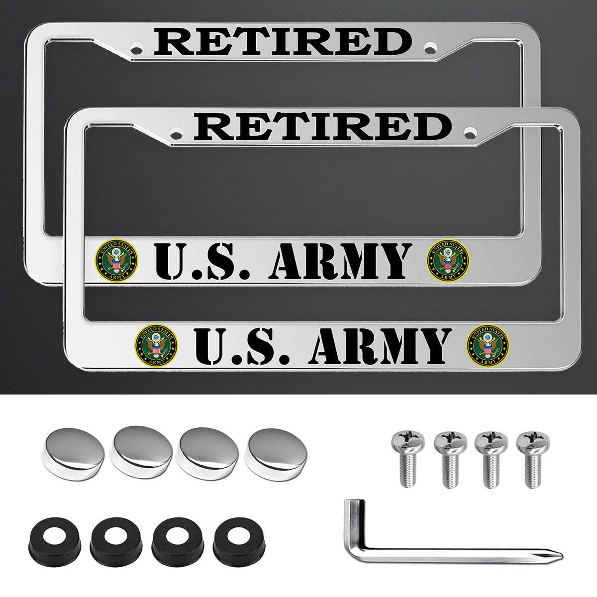 Nummernschild-Rahmen für US-Armee, universeller Aluminium-Kennzeichenhalter vorne und hinten, 2 Stück (Silber) von HIBUFAN