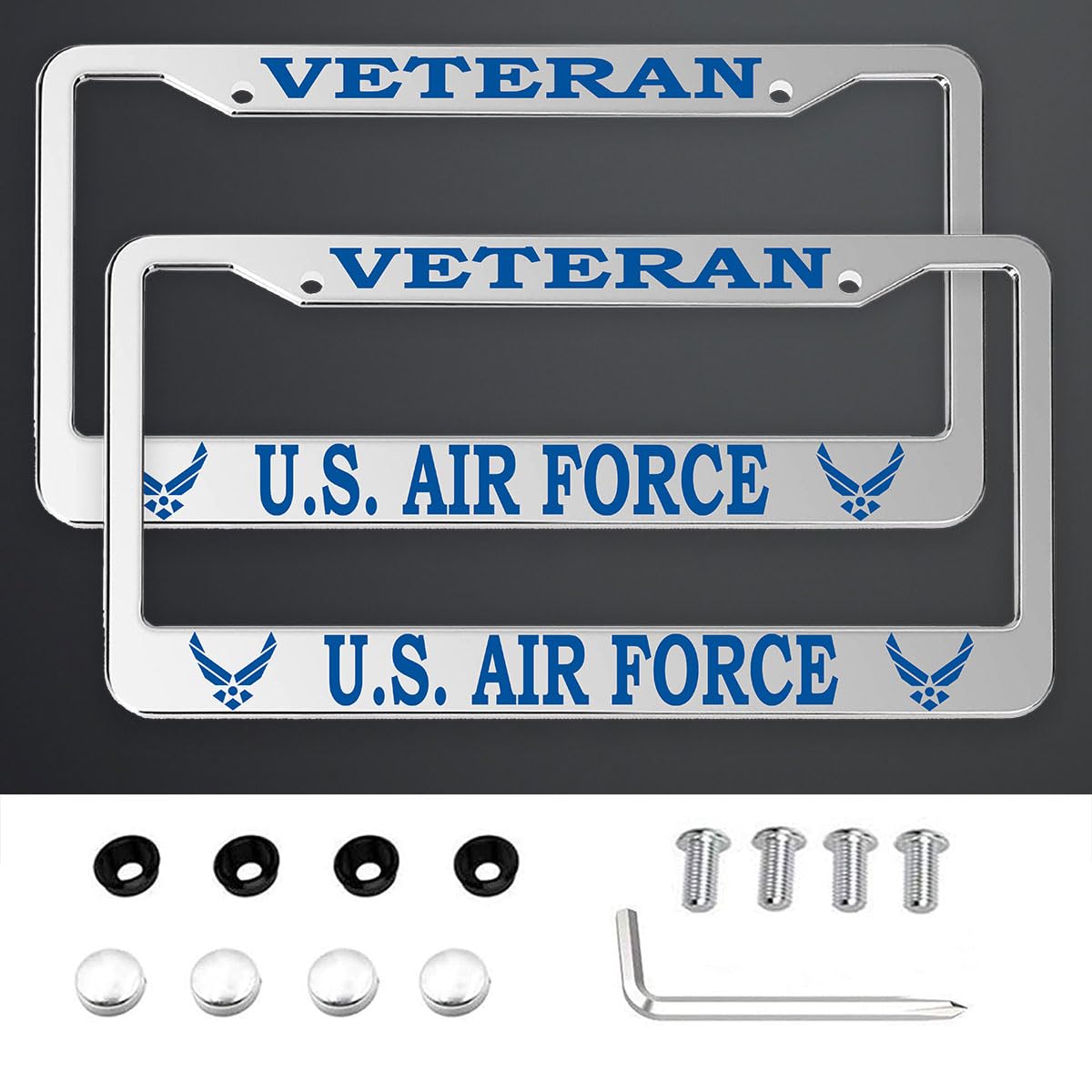 Veteranen-Kennzeichenrahmen für US-Luftwaffe, universeller Aluminium-Kennzeichenhalter vorne und hinten, für USAF, 2 Stück von HIBUFAN