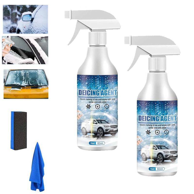 Deicer Spray for Car Windshield, Auto Windshield Deicing Spray, De-Icer Spray, Ice Remover Melting Spray Multi-Purpose Melters Winter Car Essentials for Fast Removing Snow, Ice and Frost (2 PCS) von HIDRUO