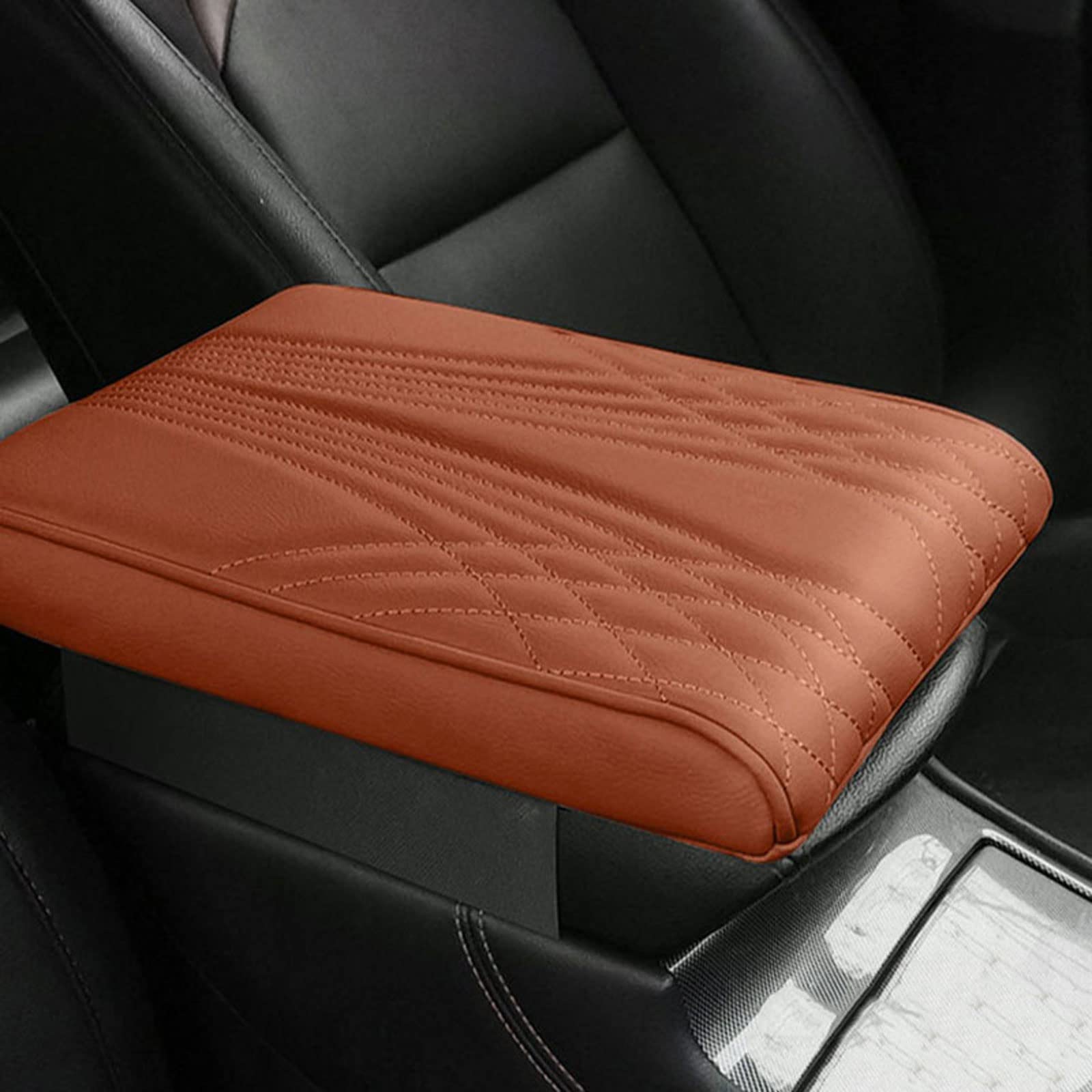 HIDRUO Leather Car Armrest Box Pad, Waterproof Car Armrest Center Console Cover Protector, Universal Arm Rest Cushion Pads for SUV/Truck/Vehicle (Coffee, Angel pattern) von HIDRUO