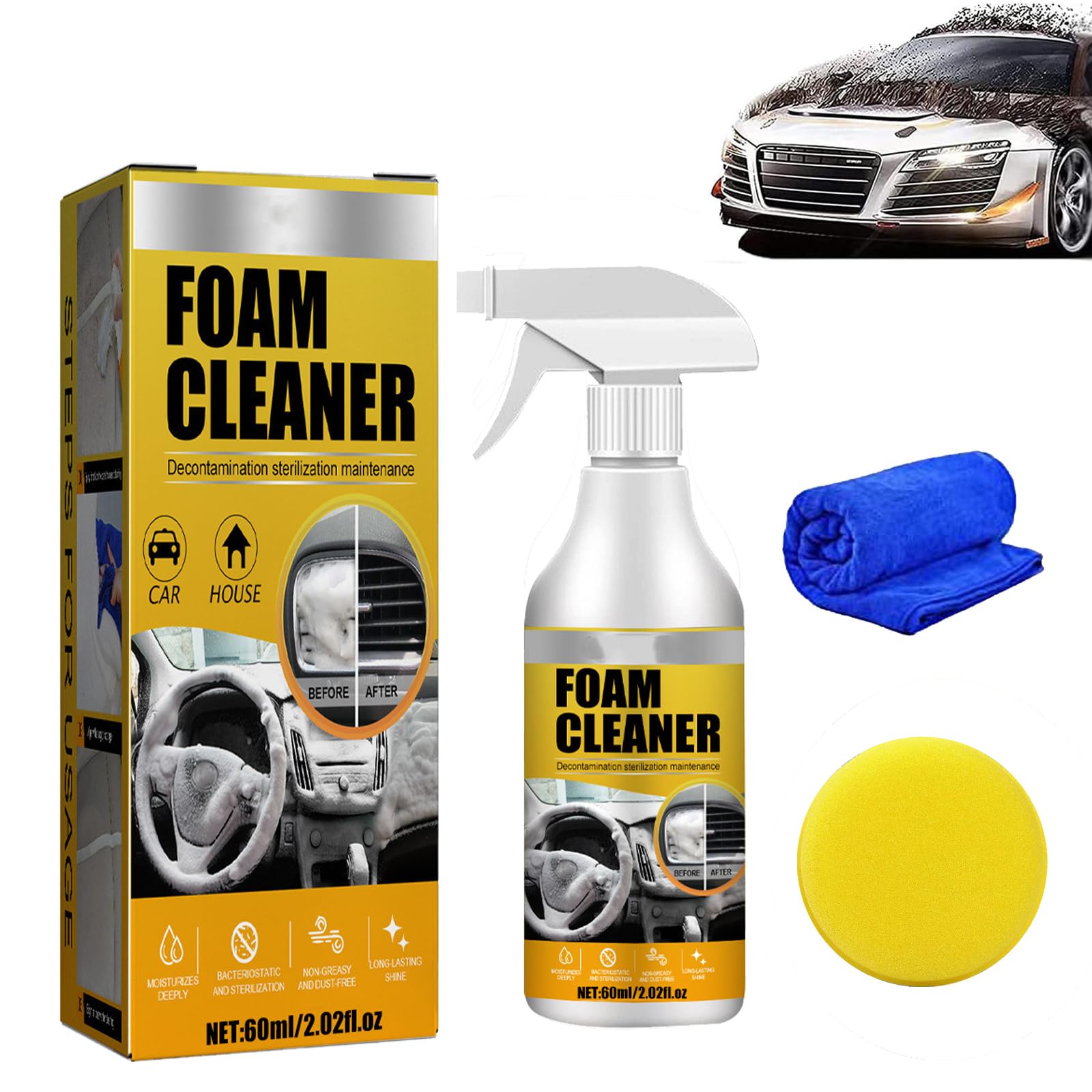 HIDRUO Multi Purpose Foam Cleaner For Car, All Around Master Foam Cleaner, Upholstery Cleaner For Car Seats, Powerful Decontamination Heavy Duty Foam Cleaner Kits (1PCS) von HIDRUO