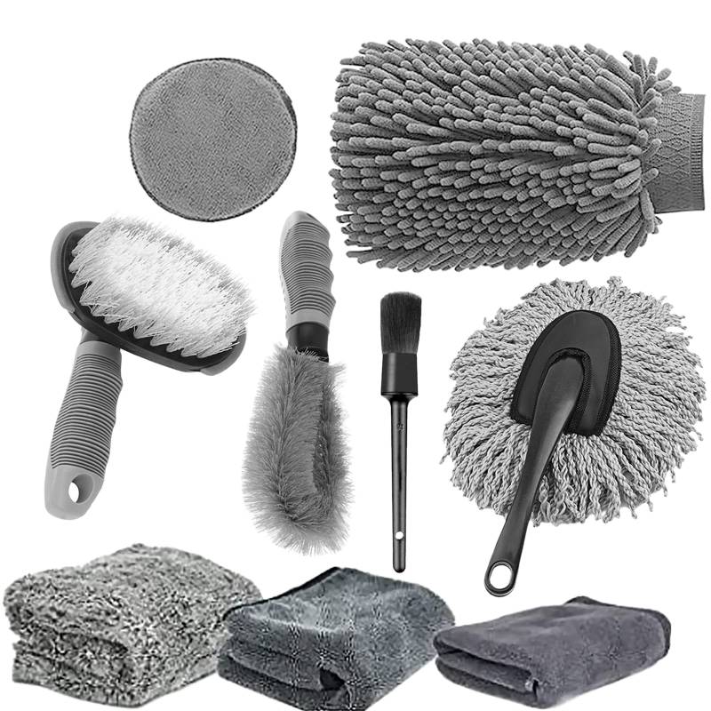 hifrom Auto Autopflege Reinigung Set, 9PCS Auto Reinigungsbürste Kit Mikrofaser Auto Detaillierung Waschen Werkzeuge, Reifenbürste Waschhandschuh, Car Duster Brush, für Auto Motorrad Innen und Außen von hifrom