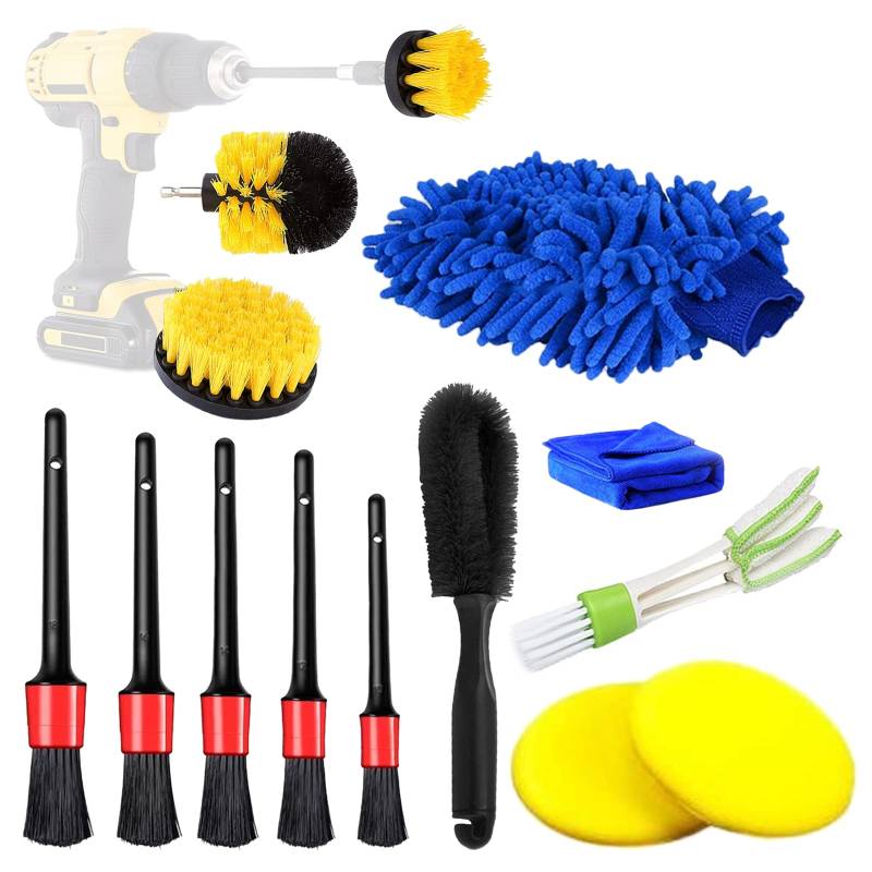 hifrom Auto Reinigung Pinsel Set, 14PCS Bürstenaufsatz Bohrmaschine Set Auto Detail Reinigungsbürsten Set, Felgenpinsel Drill Brush für Auto Motorrad Badewanne Küche Badezimmer von hifrom