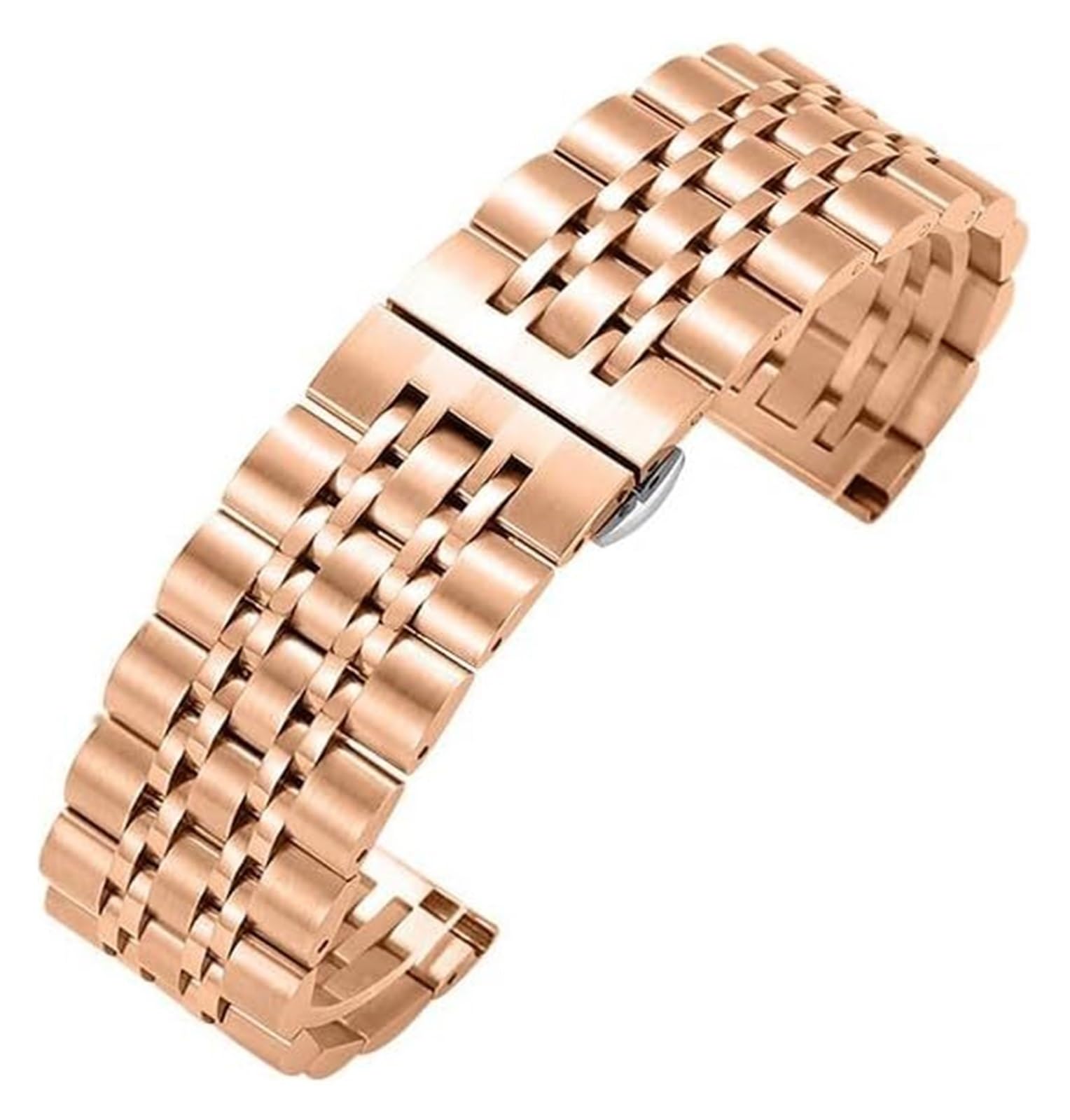 Edelstahl-Uhrband Uhrenarmbänder 12 14 15 16 17 18 19 20 21 22 23 26 24 mm Edelstahl-Uhrenarmband 2in1 gebogenes gerades Uhrenarmband mit Schmetterlingsschnalle(Rose Gold,18mm) von HIFRQVVC