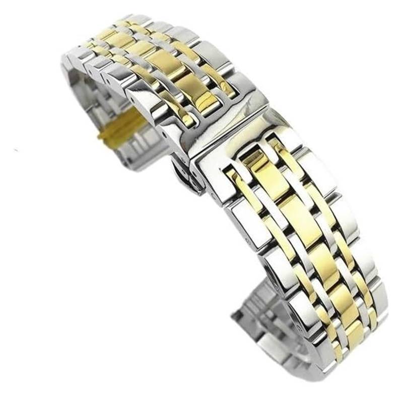 Edelstahl-Uhrband Uhrenarmbänder 12 14 15 16 17 18 19 20 21 22 23 26 24 mm Edelstahl-Uhrenarmband 2in1 gebogenes gerades Uhrenarmband mit Schmetterlingsschnalle(Silver Gold,16mm) von HIFRQVVC