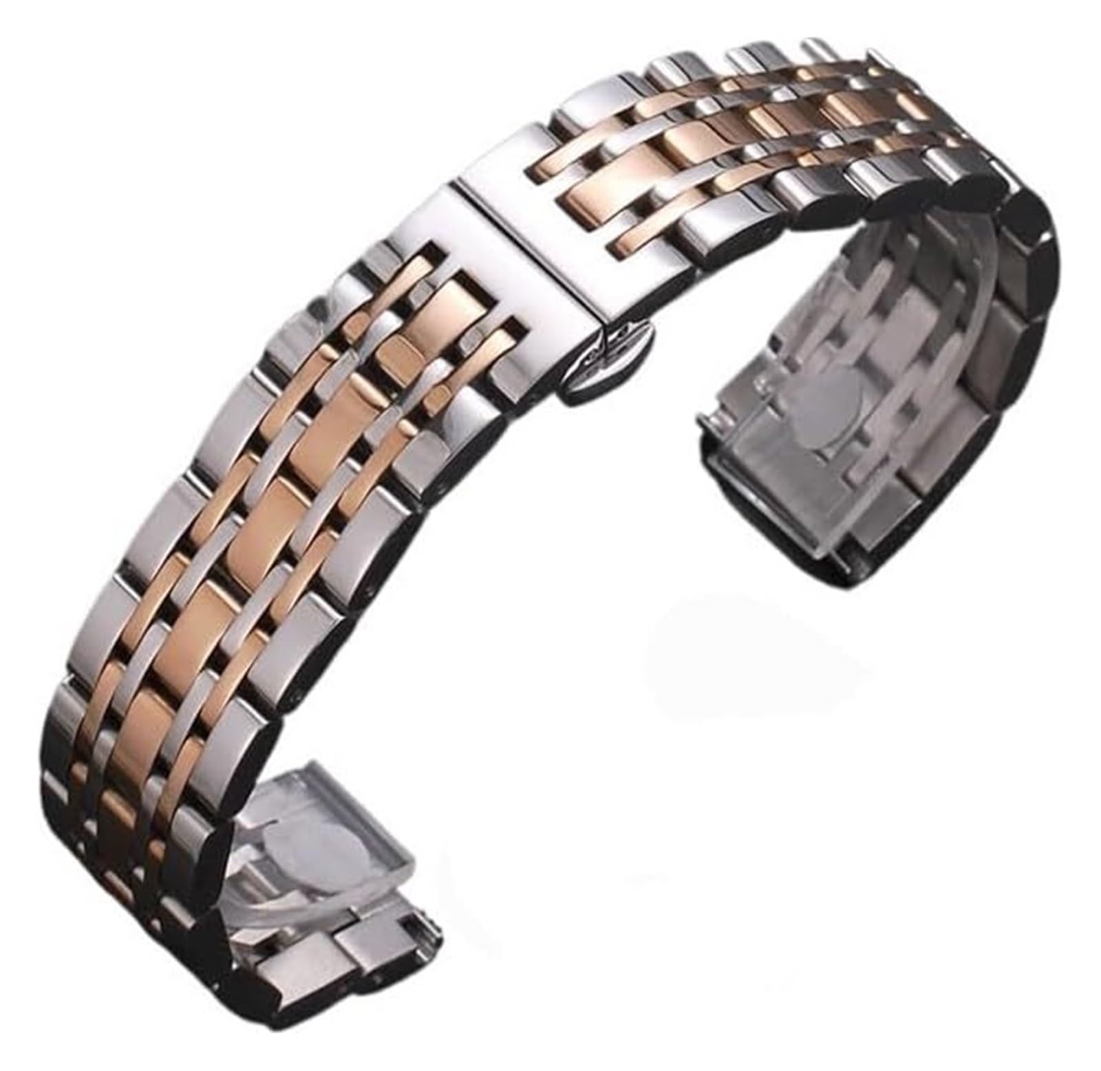 Edelstahl-Uhrband Uhrenarmbänder 12 14 15 16 17 18 19 20 21 22 23 26 24 mm Edelstahl-Uhrenarmband 2in1 gebogenes gerades Uhrenarmband mit Schmetterlingsschnalle(Silver Rosegold,12mm) von HIFRQVVC