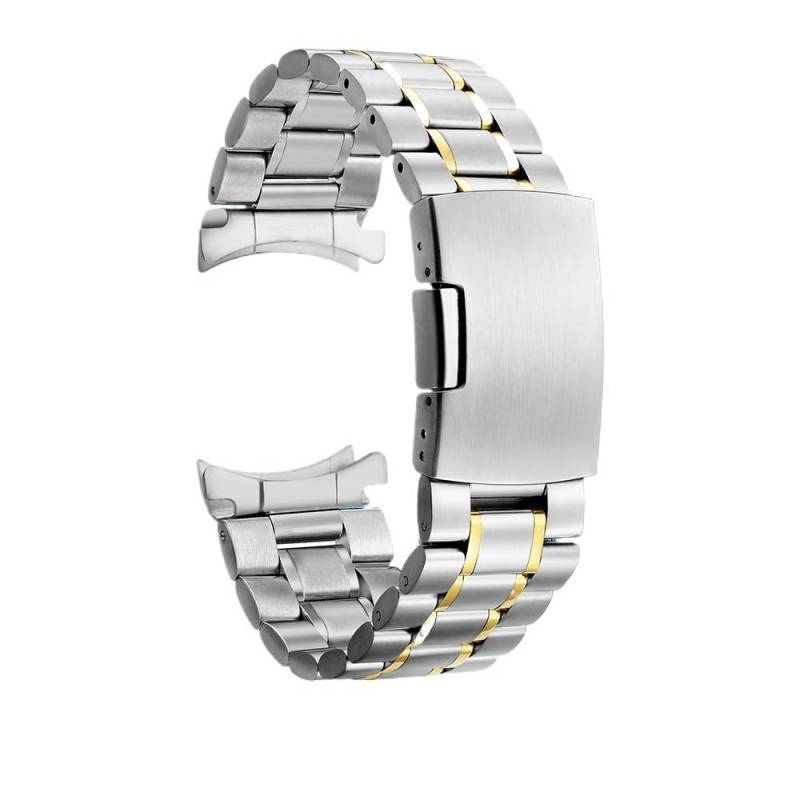 Edelstahl-Uhrband Uhrenarmbänder 12 14 16 18 19 20 21 22 24 mm Edelstahl-Uhrenarmband mit gebogenem Ende for Herren und Damen, Metall-Faltschließe(Silver Gold,21mm) von HIFRQVVC