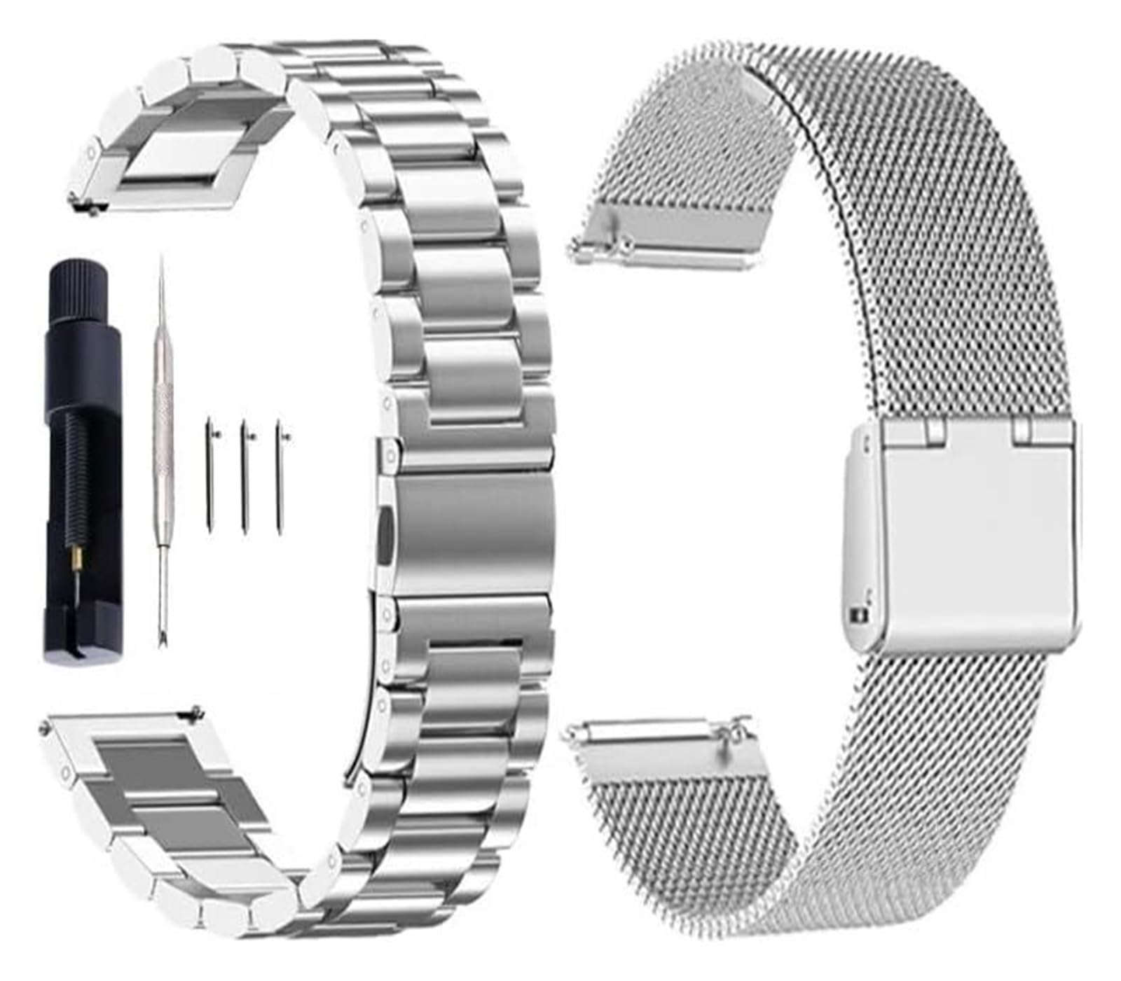 Edelstahl-Uhrband Uhrenarmbänder 14 16 18 20 22 24 mm Schnellverschluss aus Edelstahl und Milanaise-Uhrenarmband aus Metall, Faltbare Uhrenschnalle, universelles Uhrenzubehör(2pcsSilver,24mm) von HIFRQVVC