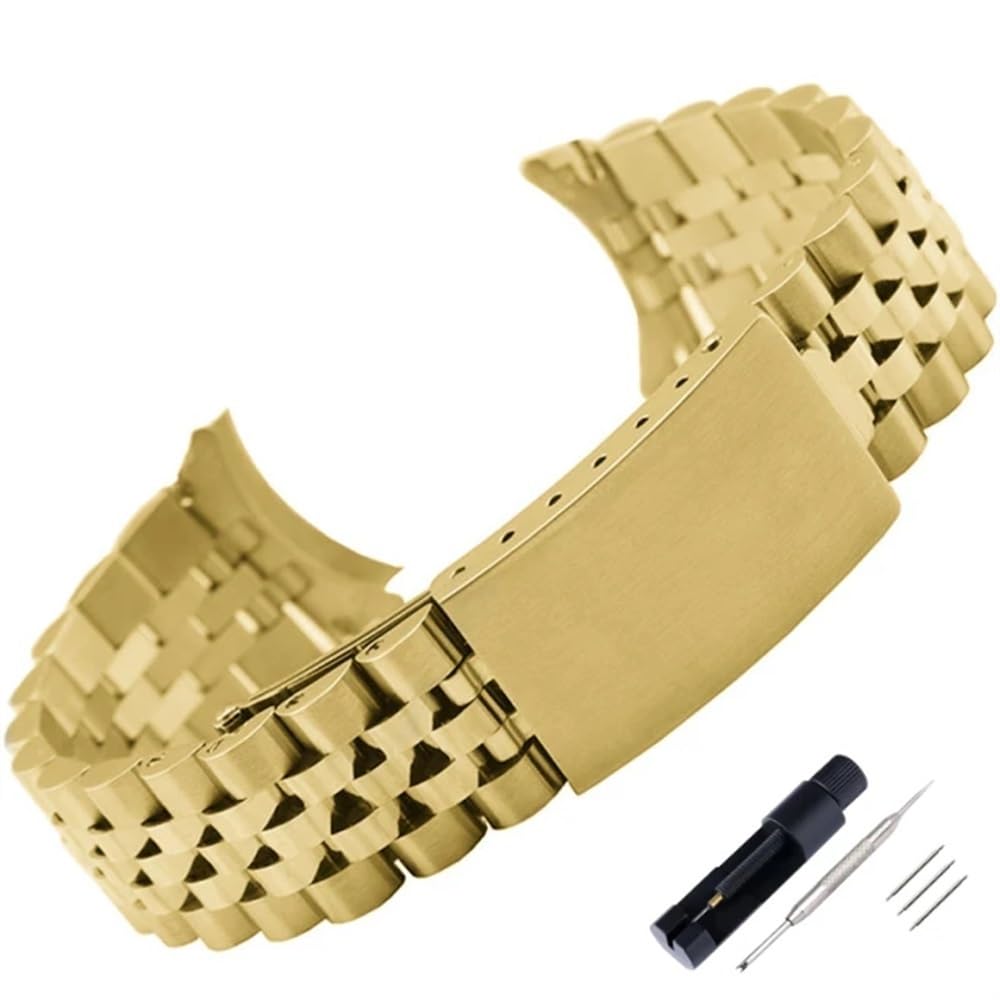 Edelstahl-Uhrband Uhrenarmbänder 18 19 20 21 22 mm Breite Voll-Edelstahl-Armband mit gebogenem Ende for universelles Uhrenarmband-Zubehör mit Werkzeug(Gold,21mm) von HIFRQVVC