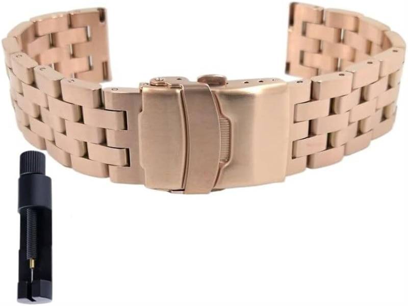 Edelstahl-Uhrband Uhrenarmbänder 18 20 22 24 mm Schnellverschluss-Edelstahl-Uhrenarmband mit Flacher Schnittstelle, Uhrenarmband, Armband mit Werkzeug(Rose Gold,20mm) von HIFRQVVC