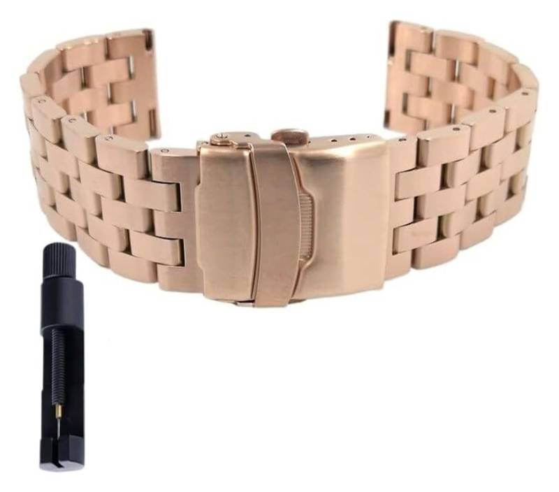 Edelstahl-Uhrband Uhrenarmbänder 18 20 22 24 mm Schnellverschluss-Edelstahl-Uhrenarmband mit Flacher Schnittstelle, Uhrenarmband, Armband mit Werkzeug(Rose Gold,24mm) von HIFRQVVC