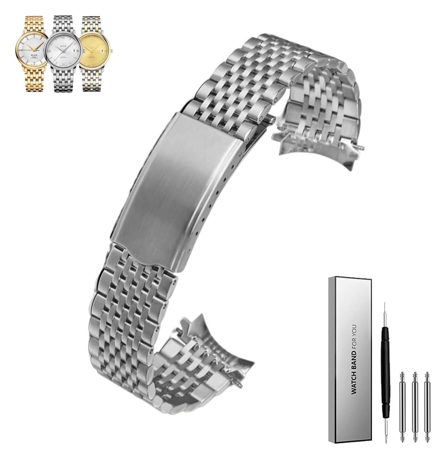 Edelstahl-Uhrband Uhrenarmbänder Edelstahl-Uhrenarmband mit gebogenem Ende, Herren-Edelstahl-Uhrenarmband, 18 mm, 19 mm, 20 mm, dünnes Ersatzarmband(Silver,18mm) von HIFRQVVC