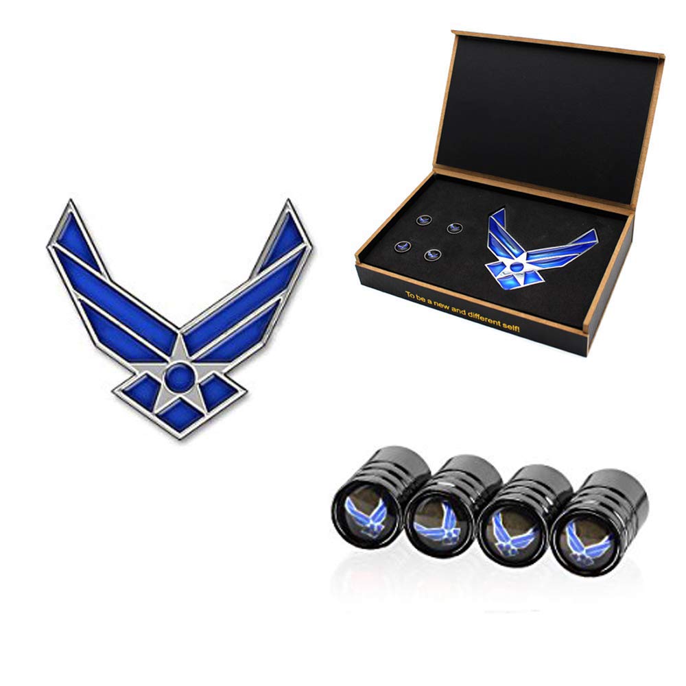 HIGGER 3D Metall US Air Force Logo Auto Aufkleber Emblem Abzeichen Aufkleber für Auto Styling DIY Dekoration Zubehör - Blau - 4 Free Valve Stem Cap von HIGGER