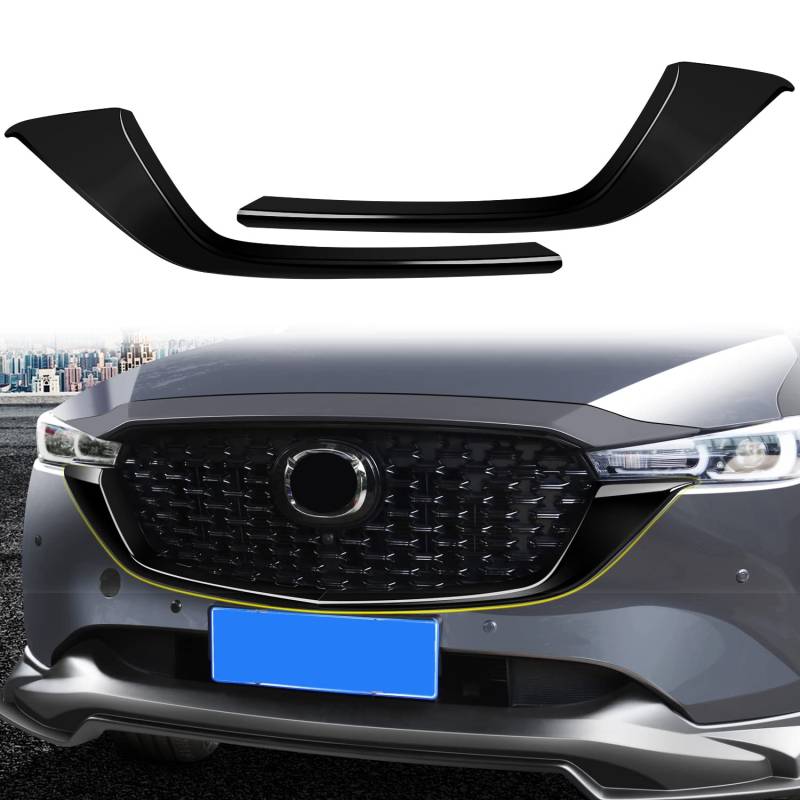 für CX-5 KF 2022 2023 Exterieur Vordere Kühlergrill Dekor 2 Stück ABS Kunststoff Schwarz glänzend von HIGH FLYING