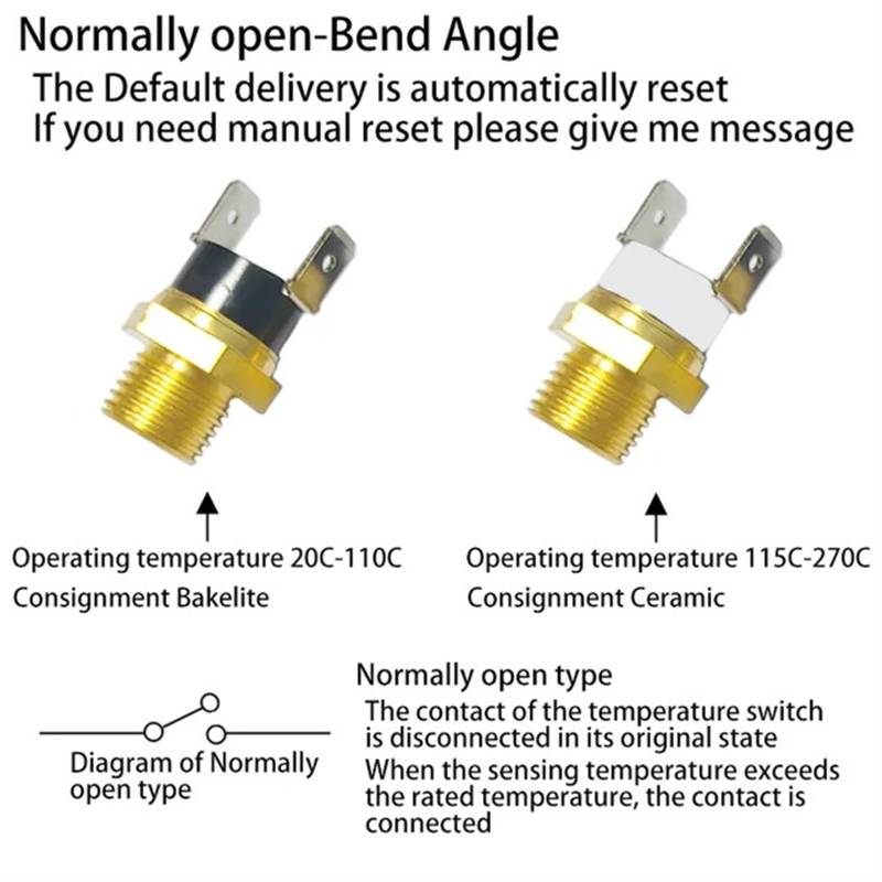 1PCS KSD301 Normal Geschlossen Offen 10A 250V Temperatur Schalter Amerikanischen Schraube Kappe Gewinde Montieren G1/8 1/4 3/8 1/2 3/4 20-270C(16A,NO BEND 1PCS_G1-2 THREAD_130DEGREE) von HIHSYEWYB
