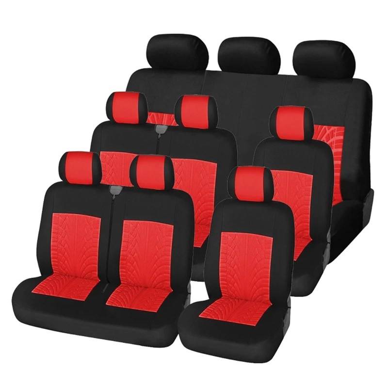 HILLAR Sitzbezüge Auto 9-Sitzer-Bussitzbezüge, schmutzabweisende Autositzschoner Auto-Sitzbezüge(Red-9PCS) von HILLAR