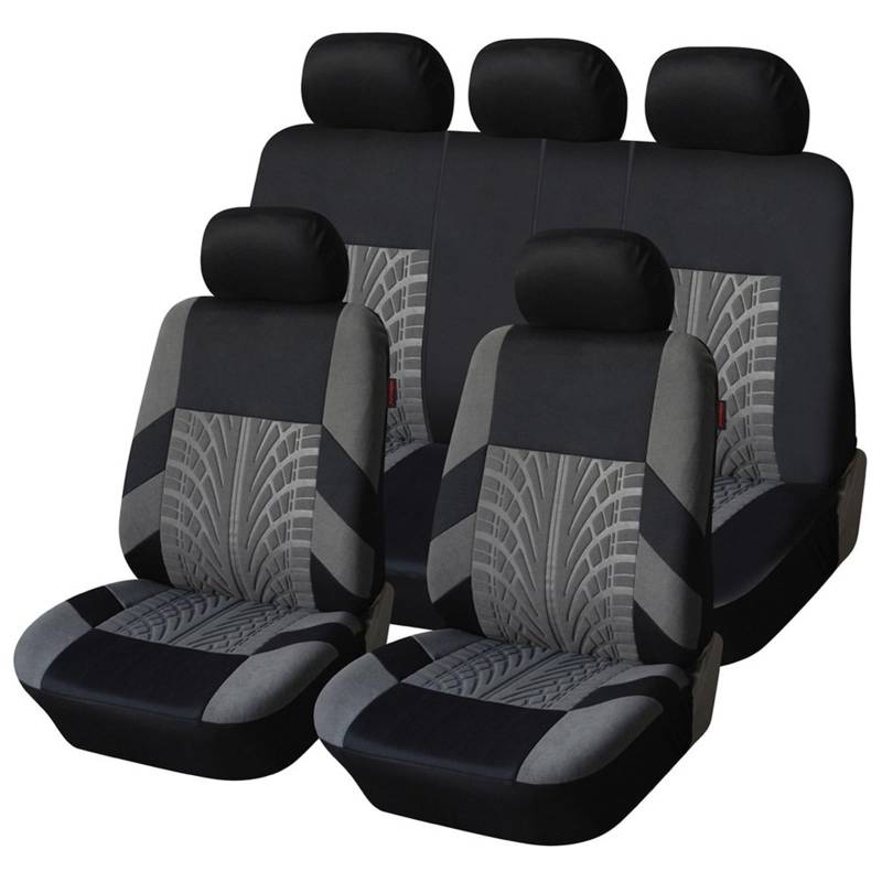 HILLAR Sitzbezüge Auto Autositzbezüge-Set Universell Passend Für Die Meisten Autos Bezüge Mit Reifenspur-Detail-Styling Autositzschutz Auto-Sitzbezüge(Gray Full Set) von HILLAR