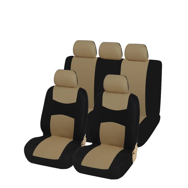 HILLAR Sitzbezüge Auto Autositzbezug Airbag-kompatibles Belüftungstuch Schutzkissen Autos Universal Für Autos Mit 1/2/5/7 Sitzen Auto-Sitzbezüge(5 Seats-Beige) von HILLAR