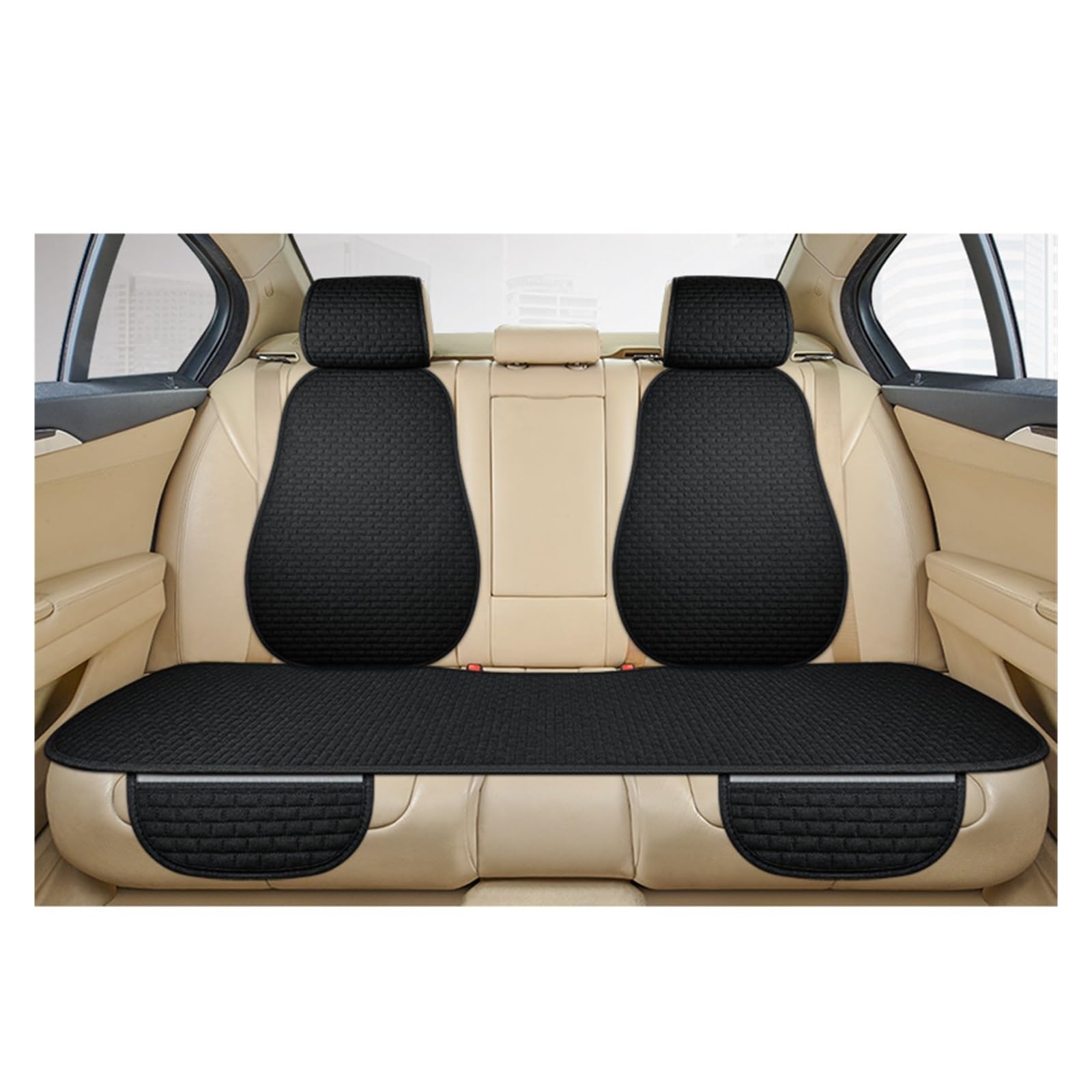 HILLAR Sitzbezüge Auto Autositzbezug Vorne/hinten/komplettes Set, Wählen Sie Autositzschutzkissen, Leinenstoff, Universalgröße, rutschfest Auto-Sitzbezüge(1 Set Rear Black) von HILLAR