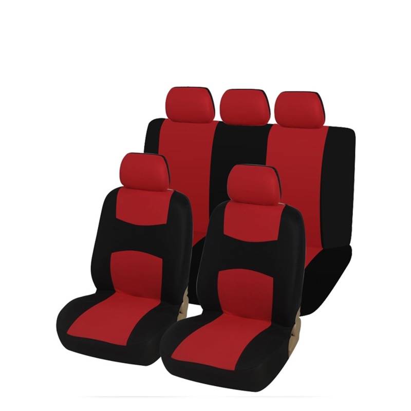 HILLAR Sitzbezüge Auto Einzigartiger Flachstoff-Autositzbezug, Innenzubehör, Universeller Autositzbezug Auto-Sitzbezüge(Red Full Set) von HILLAR