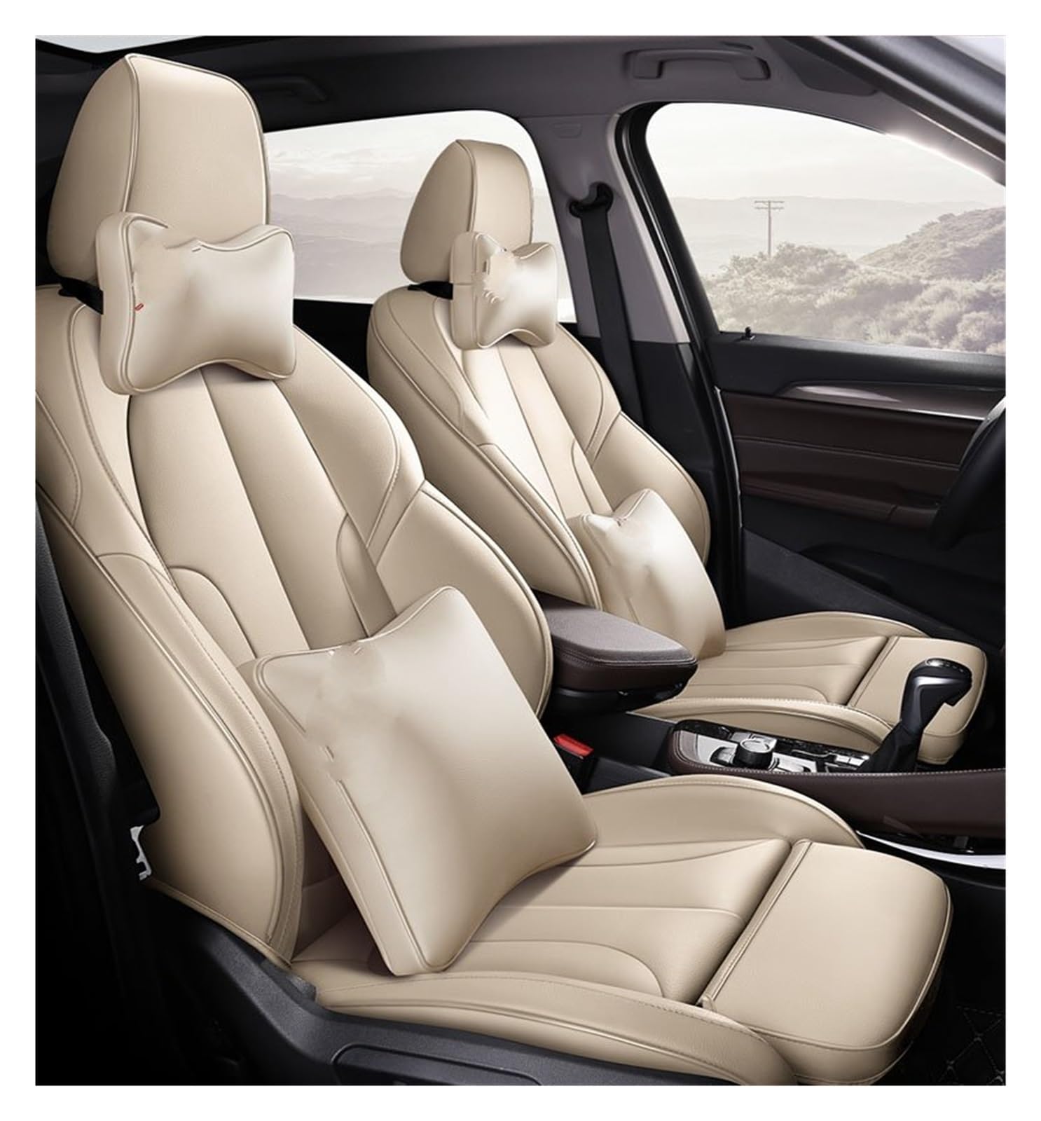 HILLAR Sitzbezüge Auto Für 3Serie 316i 318i 320i 325i 323i E46 E92 F30 F80 F34 E90 Autositzbezüge Leder Auto-Sitzbezüge(BEIGE L) von HILLAR