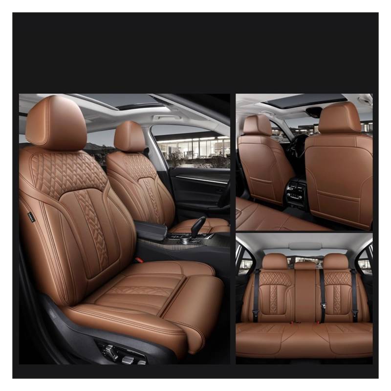 HILLAR Sitzbezüge Auto Für 7 5 3 1 Serie X5 X3 X1 Autozubehör Sitzbezüge für 5 Sitze Komplettset Mittelperforiertes Leder Auto-Sitzbezüge(Brown) von HILLAR