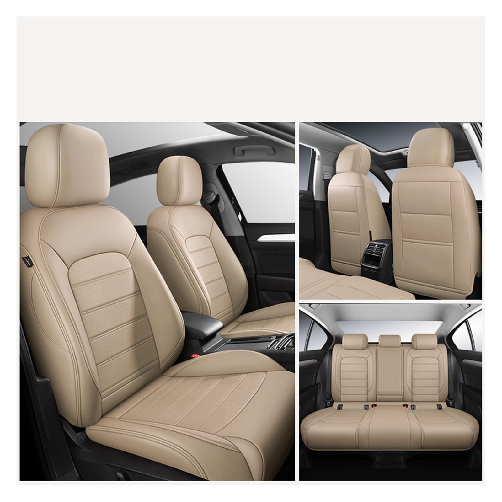 HILLAR Sitzbezüge Auto Für A4 B8 A3 8p Tt Mk2 A5 Für Sportback Q3 A6 C8 Q7 4l Q5 Q2 A1 Custom Leder Innen Auto Sitzbezüge Auto-Sitzbezüge(5Pcs-Beige) von HILLAR