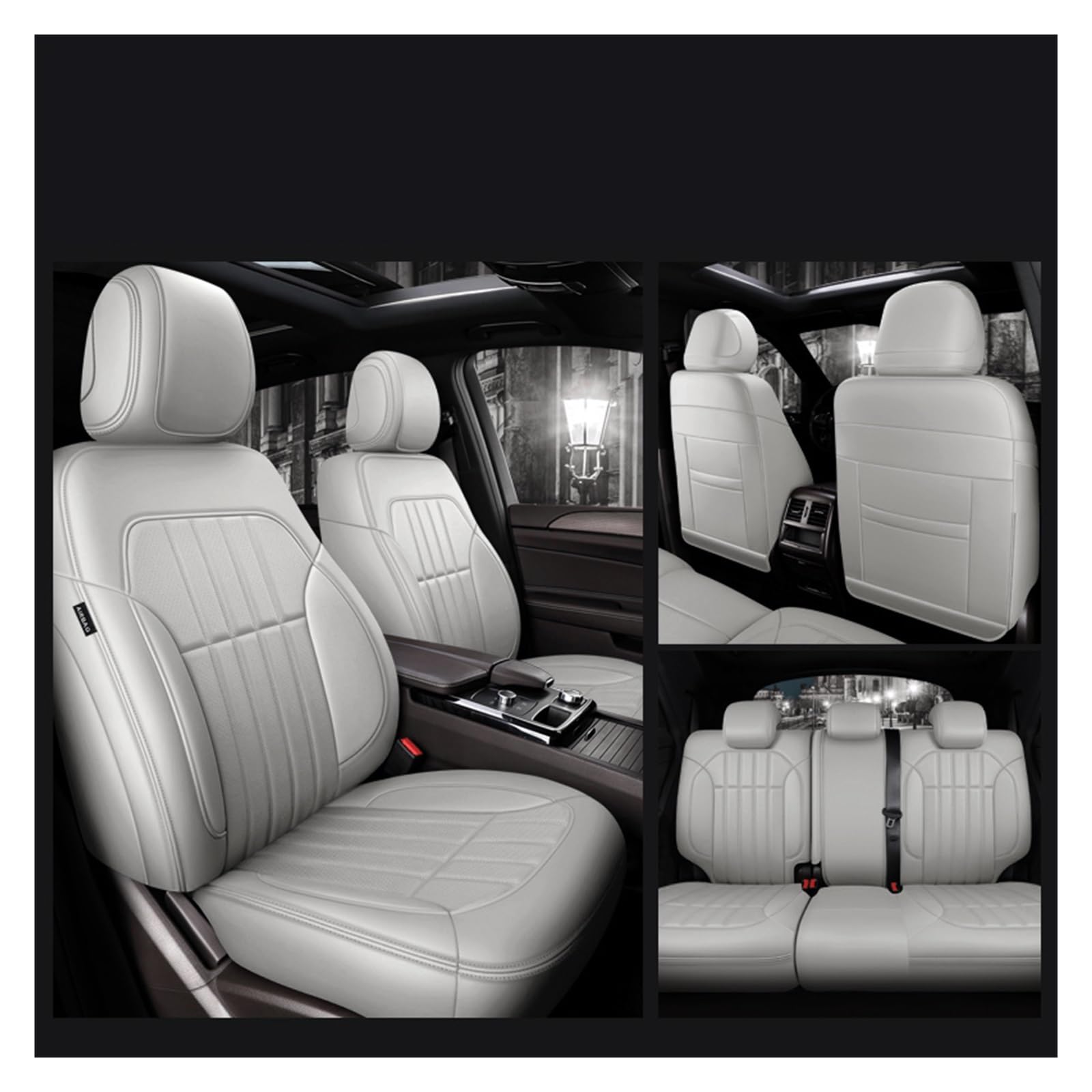 HILLAR Sitzbezüge Auto Für Benz W204 W205 W211 W203 W246 Autozubehör Sitzbezug Für 5 Sitze Komplettset Lederspezifisch Auto-Sitzbezüge(Ivory White) von HILLAR