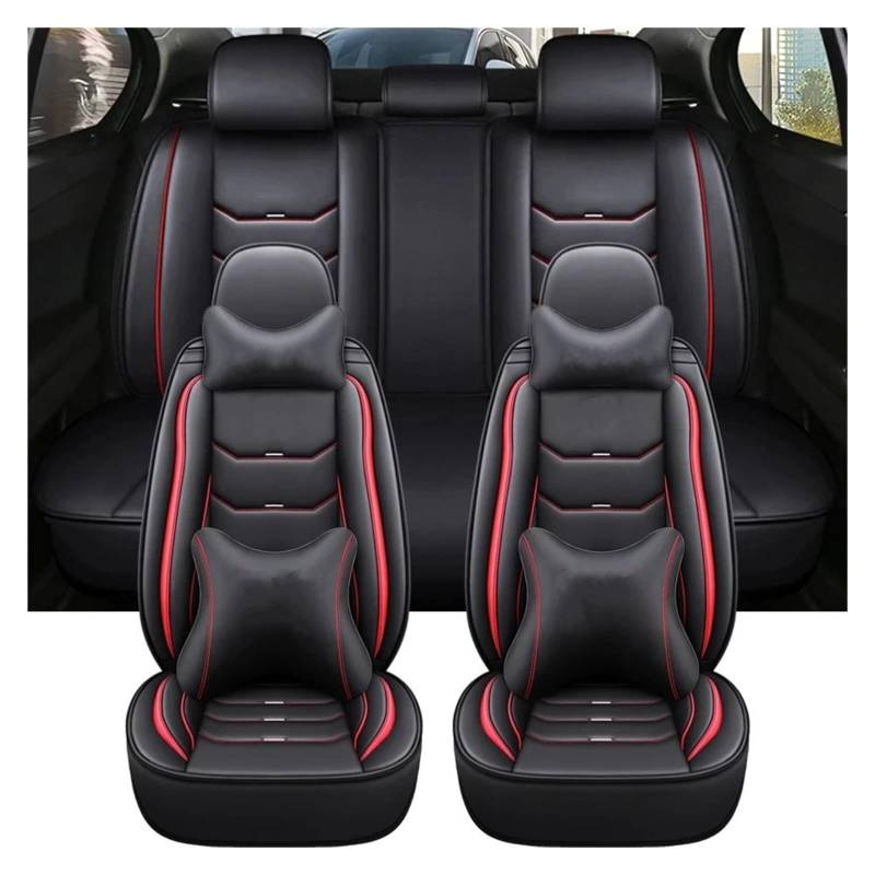 HILLAR Sitzbezüge Auto Für Benz alle Modelle E-Klasse GLK GLC S55 SL W212 W211 SLK Universal-Leder-Autositzbezug Auto-Sitzbezüge(Black red Pillow) von HILLAR