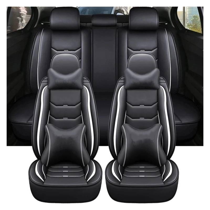 HILLAR Sitzbezüge Auto Für Captur Für Logan Für Kadjar Für Trafic Für Scenic Armlehne Alle Modelle Universal Leder Auto Sitzbezug Auto-Sitzbezüge(Black White Pillow) von HILLAR