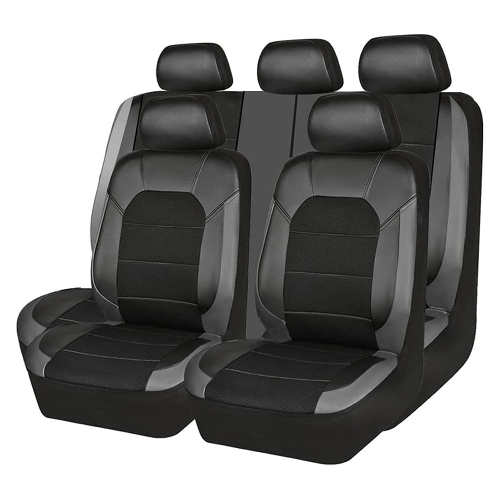 HILLAR Sitzbezüge Auto Für Captur Für Logan Für Kadjar Für Trafic Für Scenic Für Armlehne Alle Modelle Atmungsaktives Mesh-Gewebe Spleißen PU-Leder Auto-Sitzbezüge(5 seat Black) von HILLAR