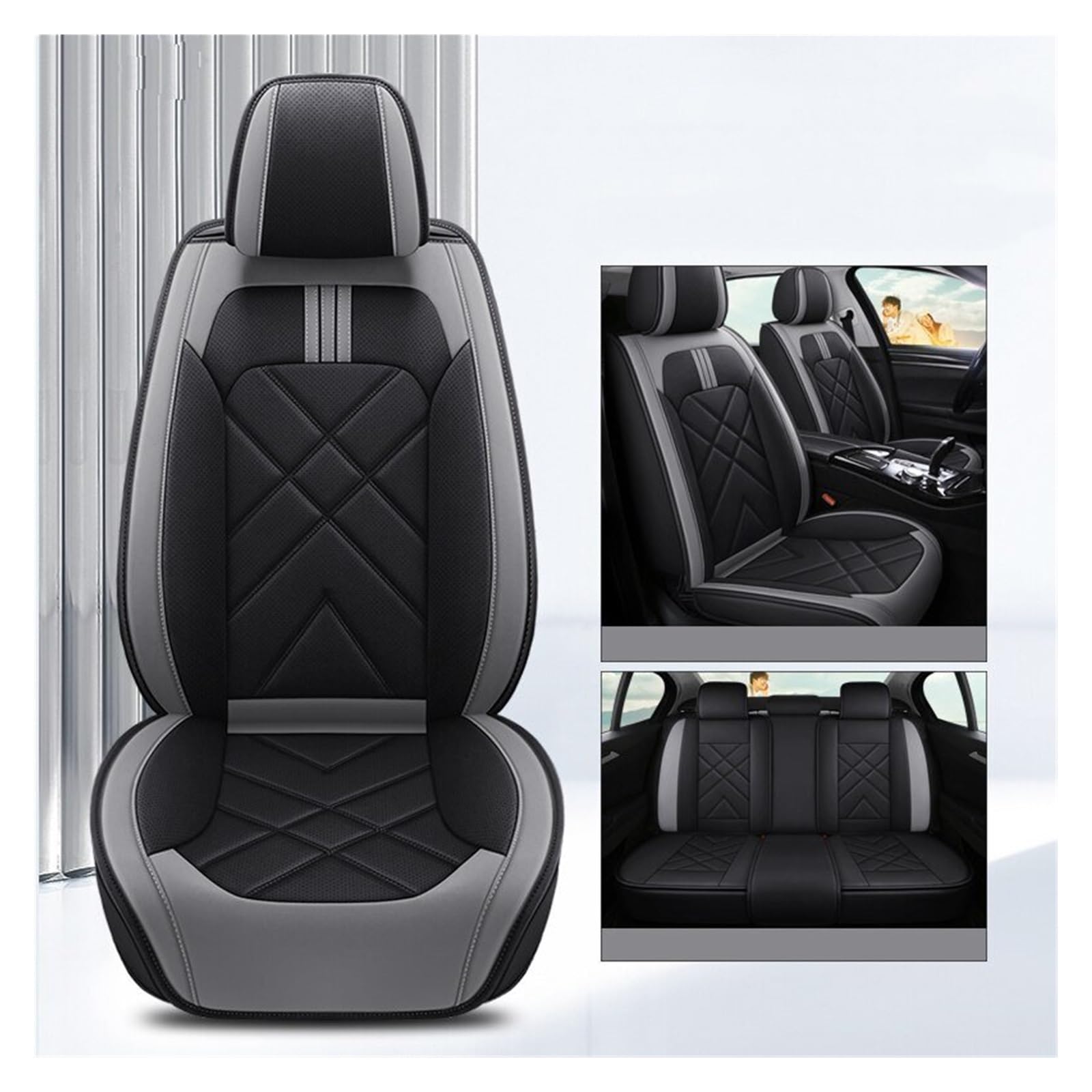 HILLAR Sitzbezüge Auto Für Chevrolet Für Cruze Für Captiva Für Sonic Für Spark Für Aveo Alle Modelle Auto-Styling Allgemeine Leder Auto Sitzbezug Auto-Sitzbezüge(Black Grey) von HILLAR