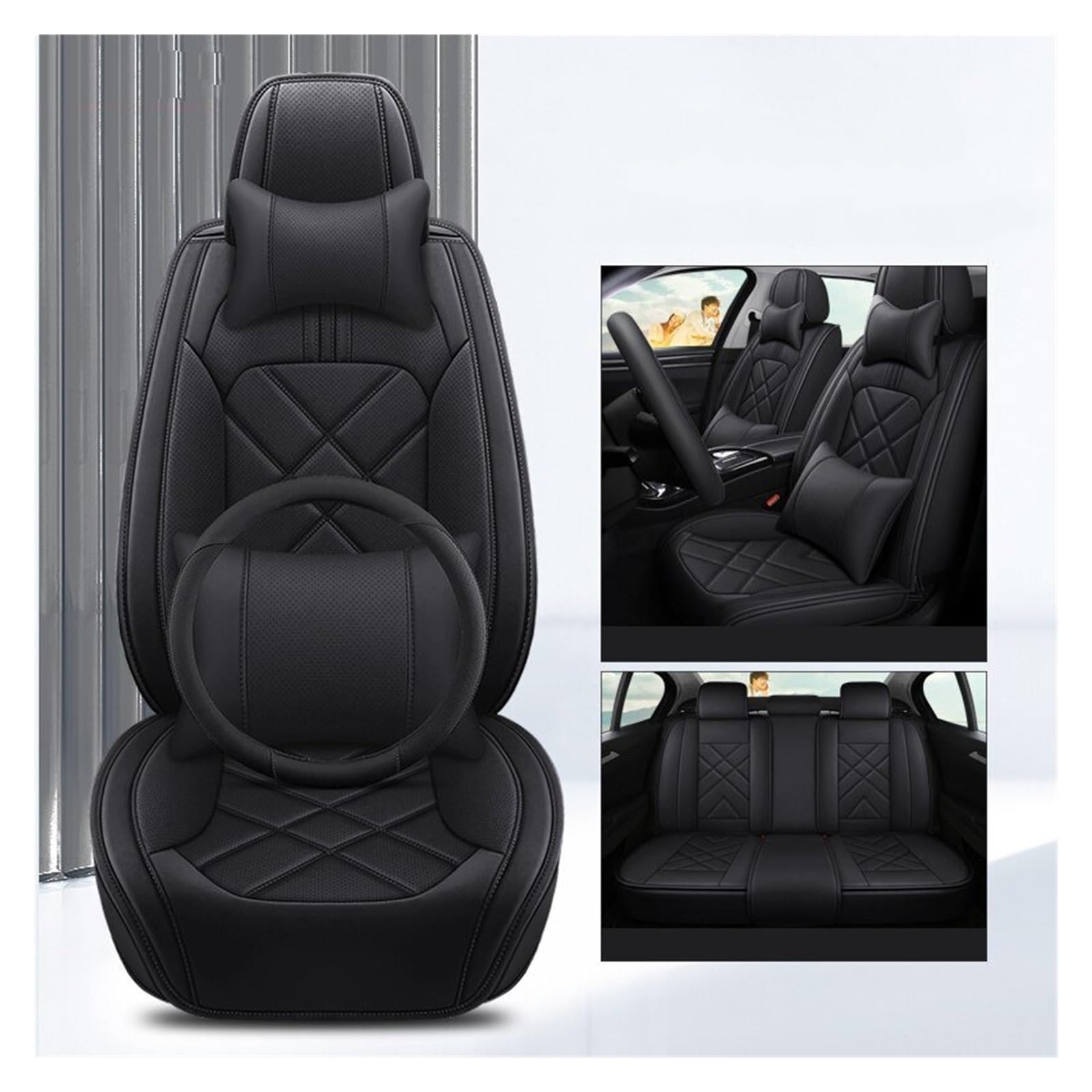 HILLAR Sitzbezüge Auto Für Chevrolet Für Cruze Für Captiva Für Sonic Für Spark Für Aveo Alle Modelle Auto-Styling Allgemeine Leder Auto Sitzbezug Auto-Sitzbezüge(Black Pillow) von HILLAR