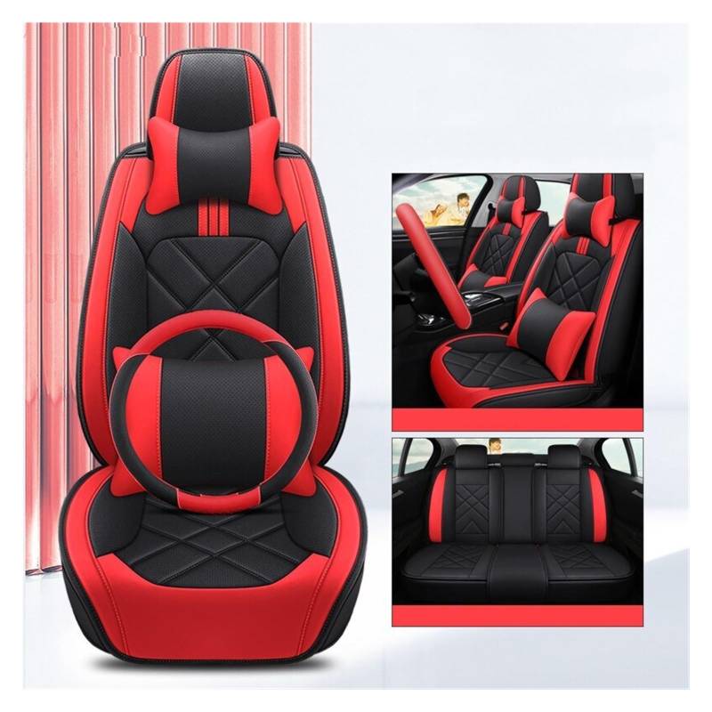 HILLAR Sitzbezüge Auto Für Chevrolet Für Cruze Für Captiva Für Sonic Für Spark Für Aveo Alle Modelle Auto-Styling Allgemeine Leder Auto Sitzbezug Auto-Sitzbezüge(Black red Pillow) von HILLAR